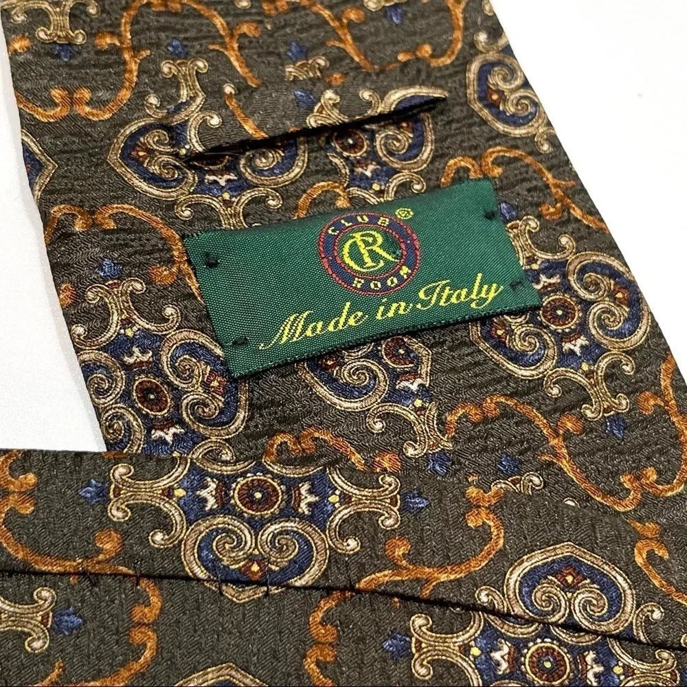 Italian Silk Tie by Club Room Green Blue Tan Gold